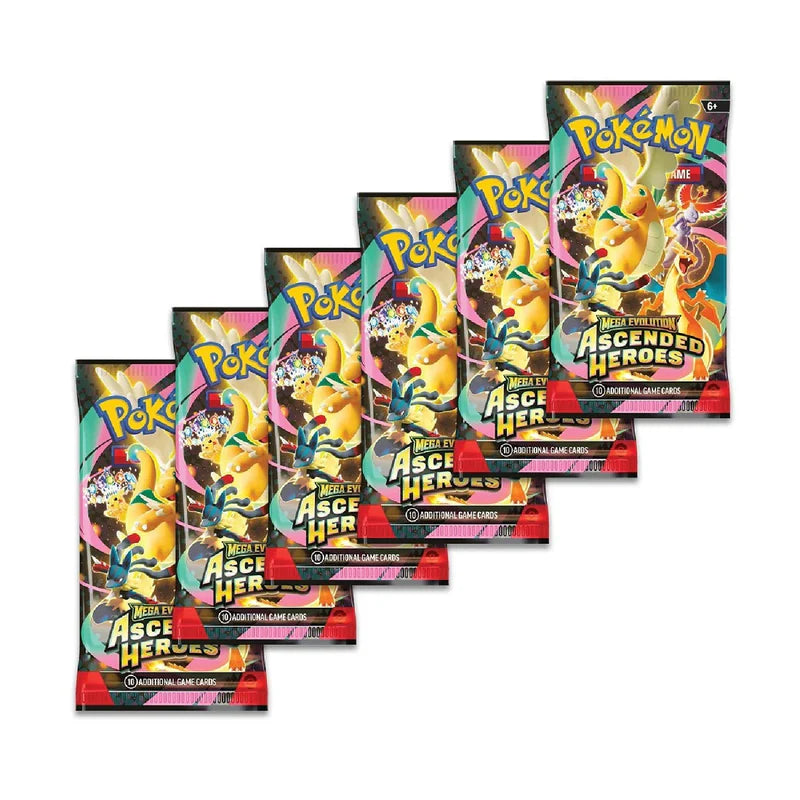 Pokémon TCG Mega Evolution Ascended Heroes Booster Bundle six booster packs contents image